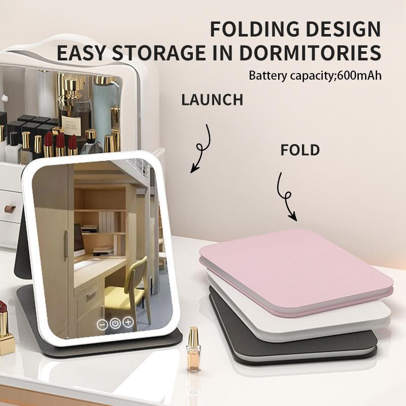 LED Makeup Mirror, Portable Foldable Lighted Mirror for Desk, Dorm, Office, Cosmetic Use
