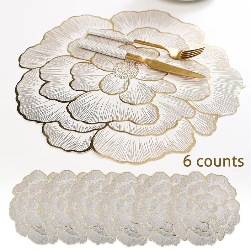 Floral Pattern Placemat, 6 Counts/set Heat Resistant Non Slip Table Mat, Kitchen Gadgets, Waterproof Placemat for Home Kitchen Dining Room Wedding Party, Valentine's Day Gift, Tableware