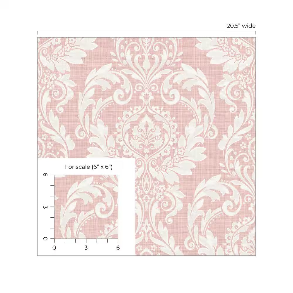 Light Pink Cora Damask Vinyl Peel and Stick Wallpaper Roll (Covers 30.75 sq. ft.)