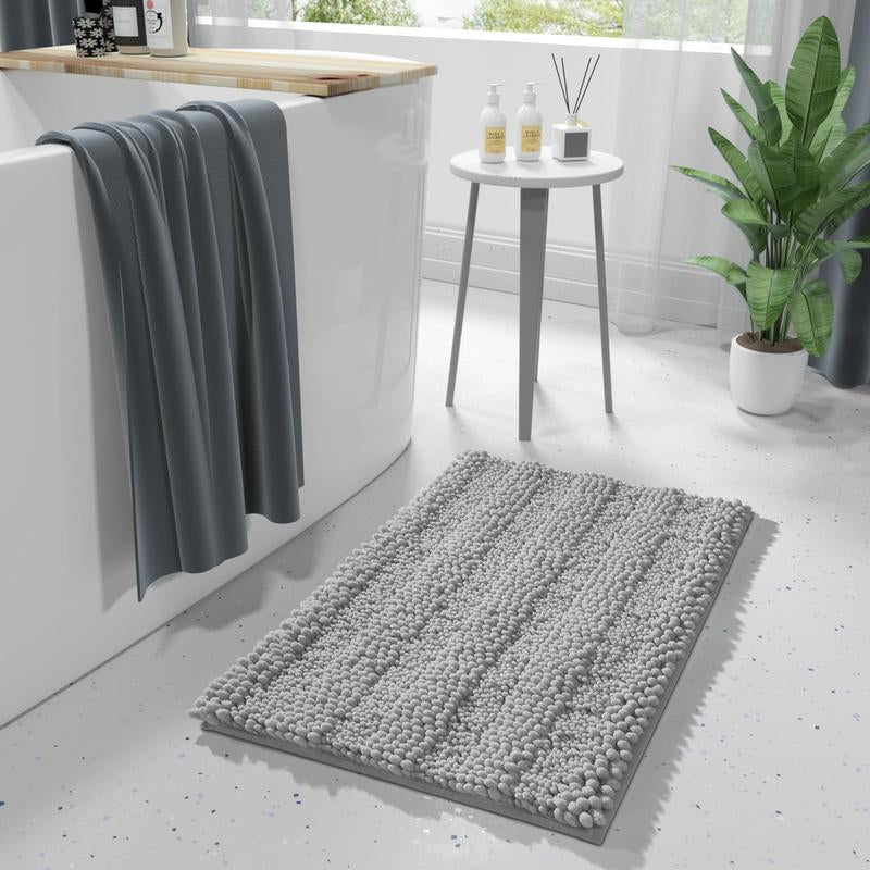 Extra Thick Bathroom Rug Mat – Super Absorbent, Non-Slip, Quick-Dry Luxury Microfiber Chenille Bath Mat, Plush Washable Soft Shower Carpet, 24" × 17"