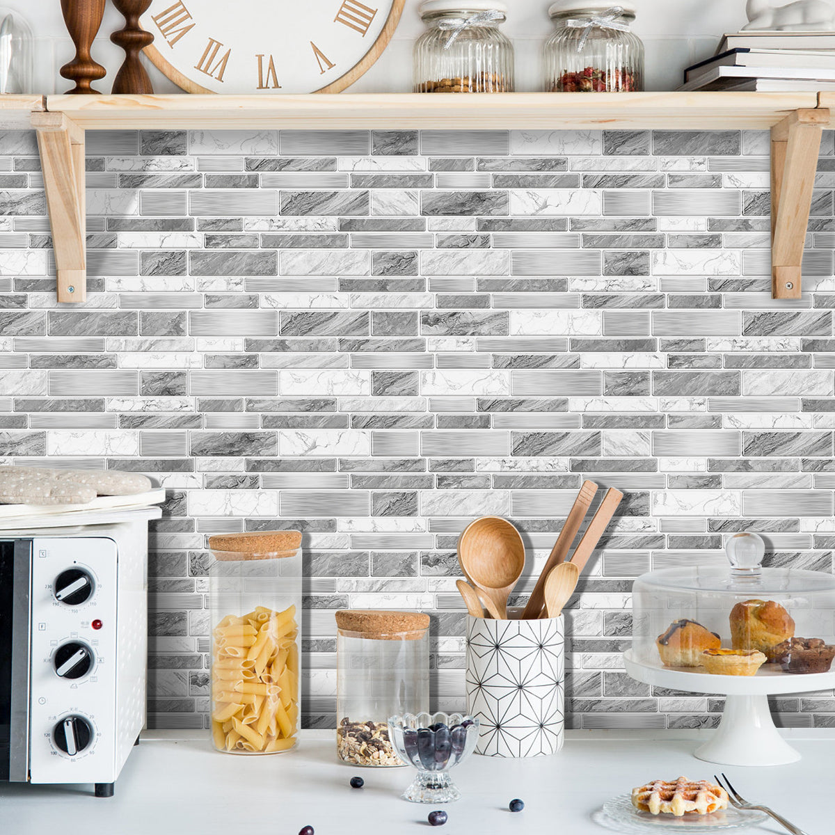 Irregular Shape Modern Grey Marble Pattern Peel And Stick Wallpaper Kitchen Bathroom Tile Stickers