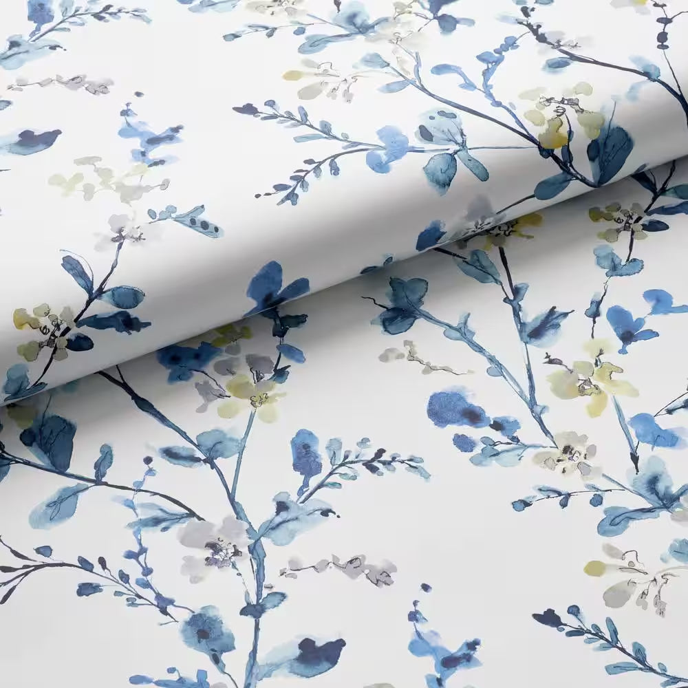 Emily White Blue Floral Peel and Stick Wallpaper Panel (covers 26 sq. ft.)