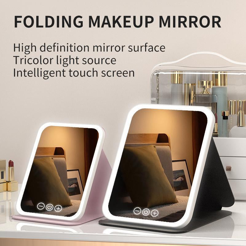 LED Makeup Mirror, Portable Foldable Lighted Mirror for Desk, Dorm, Office, Cosmetic Use