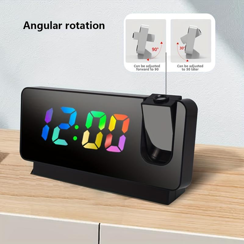 LED Digital Alarm Clock with Time Projection, Temperature Display, Multi-Dimming, Snooze Function, 12/24H, Modern Digital Clock for Bedroom & Office