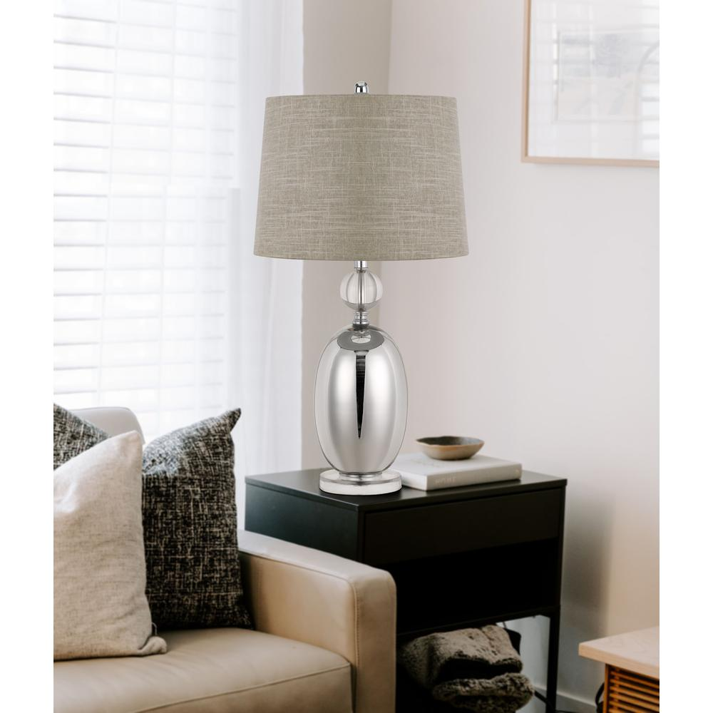 Perth 150W Glass Table Lamp with Crystal Base – 3-Way, Linen Shade