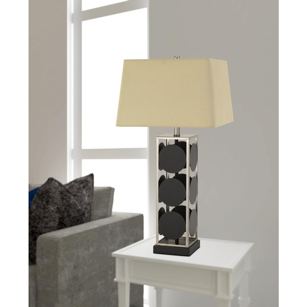 Hanson Metal Table Lamp with Square Fabric Shade in Black Antique Silver Finish