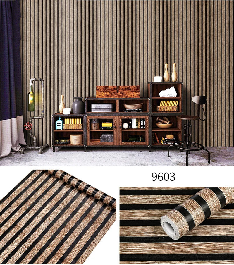 45CM PVC Wood Striped Self-Adhesive Waterproof Wallpaper Sticker
