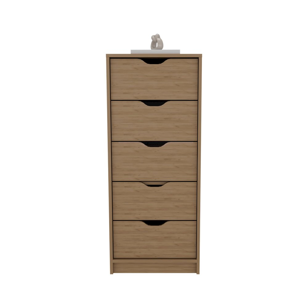 Houma 5 Drawers Narrow Dresser, Slim Storage Chest of Drawers, Natural Oak