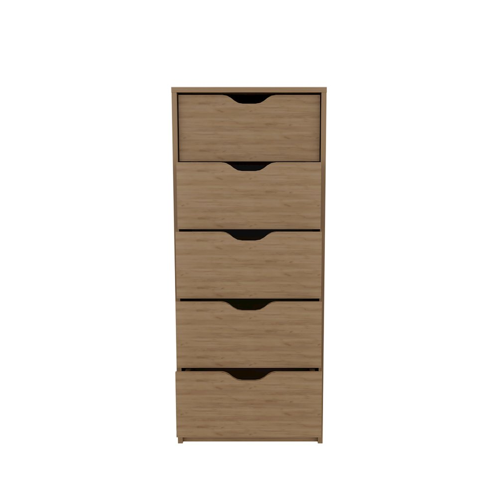Houma 5 Drawers Narrow Dresser, Slim Storage Chest of Drawers, Natural Oak