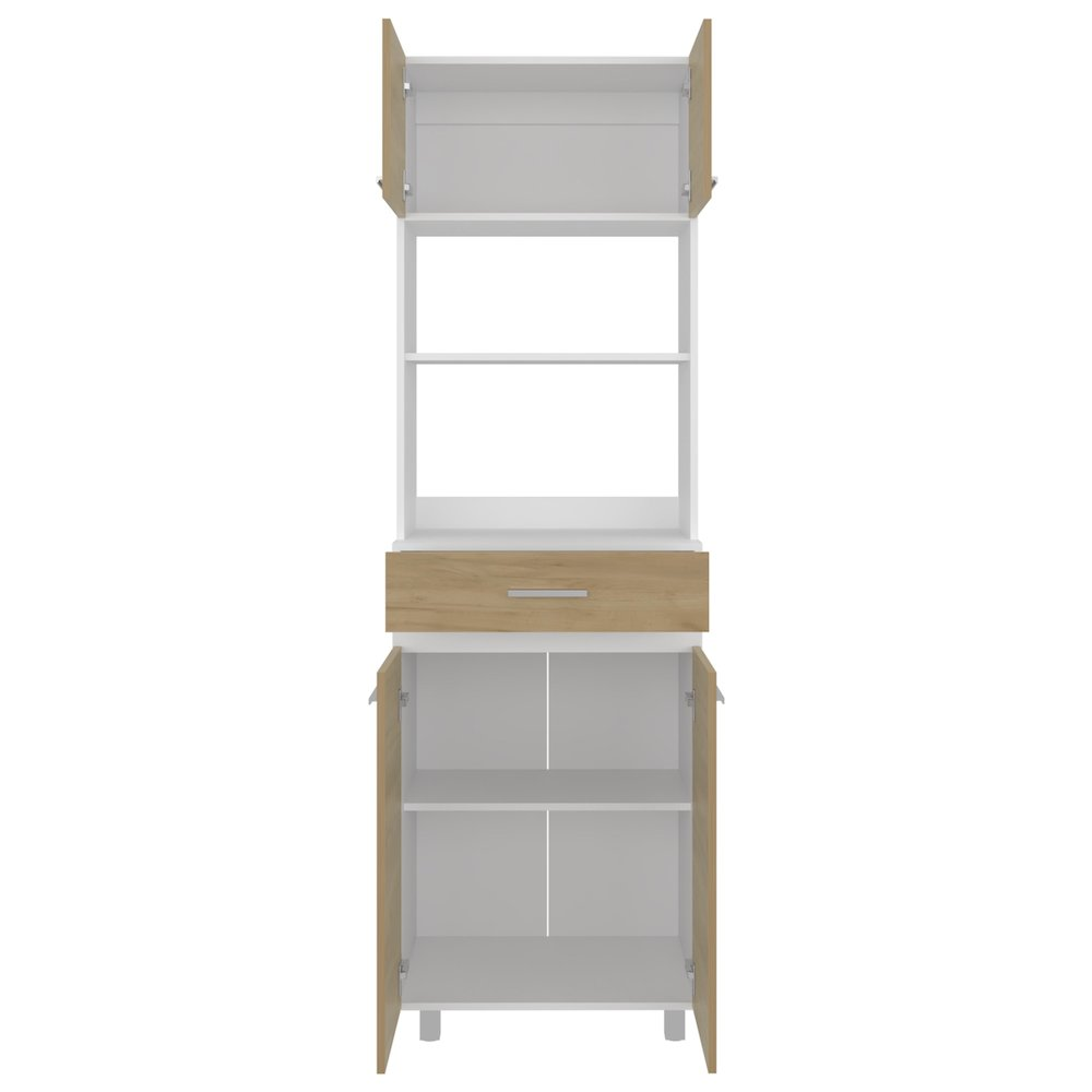 Beggs Kitchen Pantry, 4 Doors, 1 Drawer, 4 Legs, 4 Shelves, Natural Oak / White