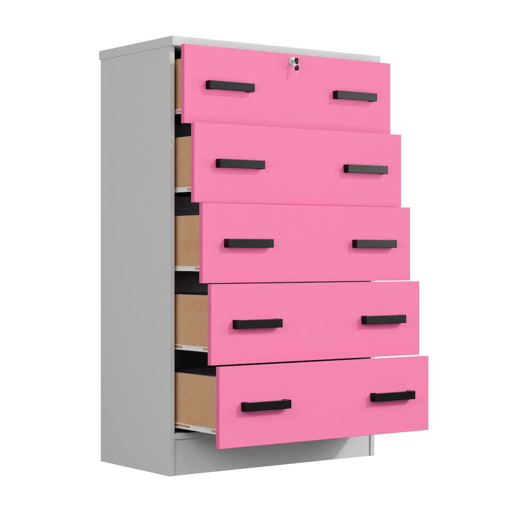 5-Drawer Wooden Chest Dresser with Lock in Multi-Color Engineered Wood