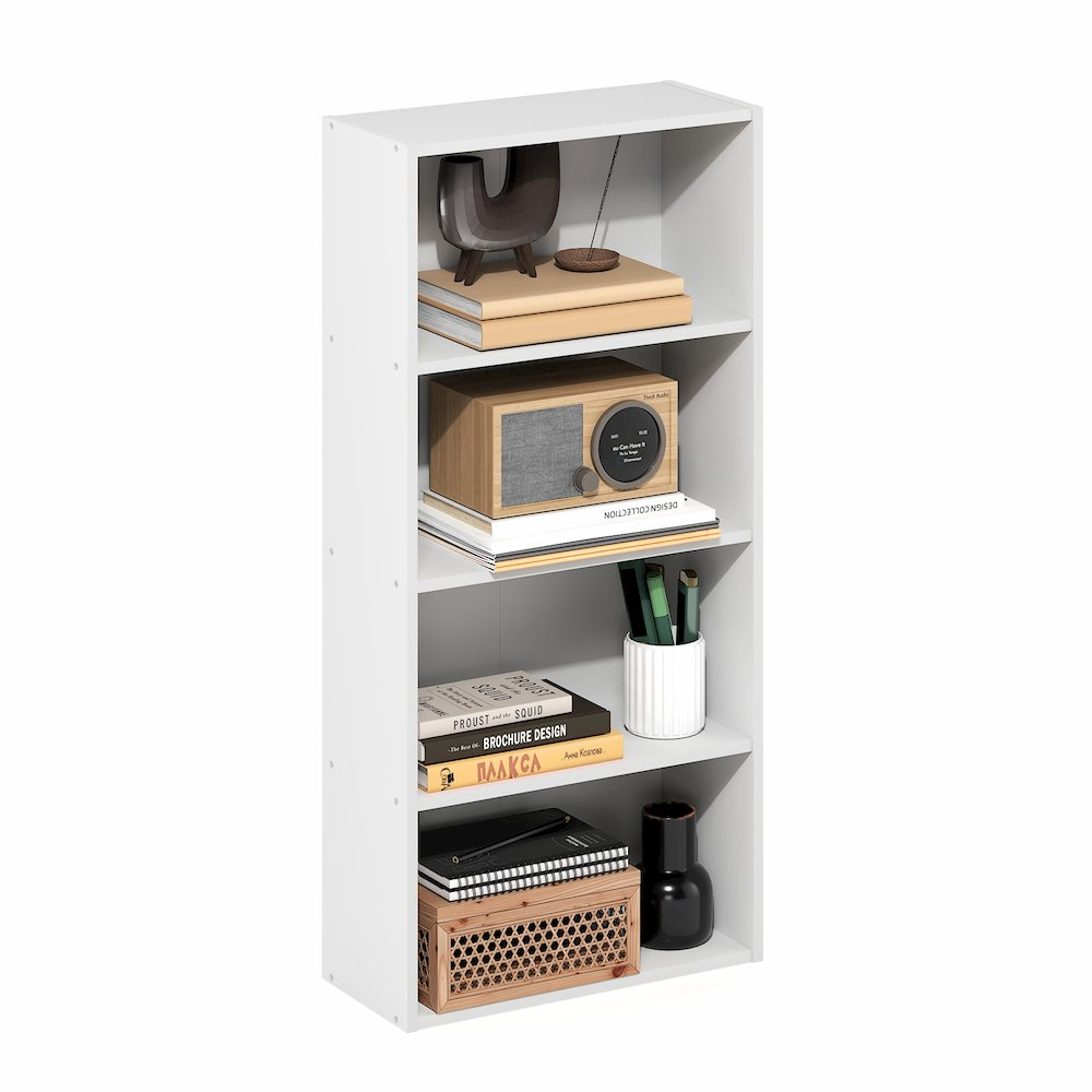 Basic 4-Tier Open Shelf Bookcase – Slim Storage Organizer (7" x 17" x 35")
