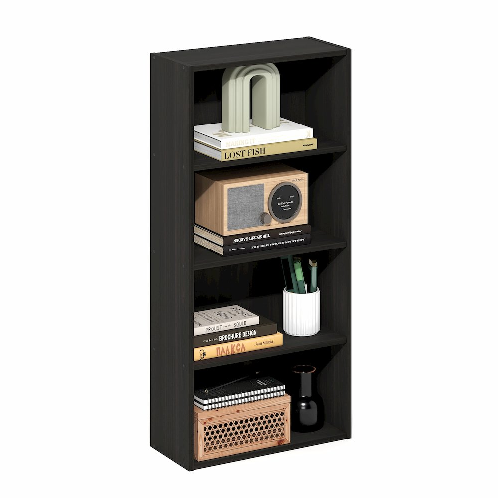 Basic 4-Tier Open Shelf Bookcase – Slim Storage Organizer (7" x 17" x 35")
