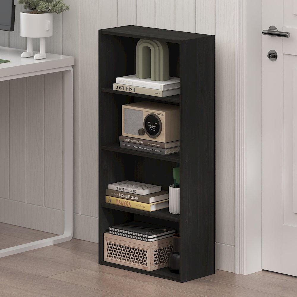 Basic 4-Tier Open Shelf Bookcase – Slim Storage Organizer (7" x 17" x 35")