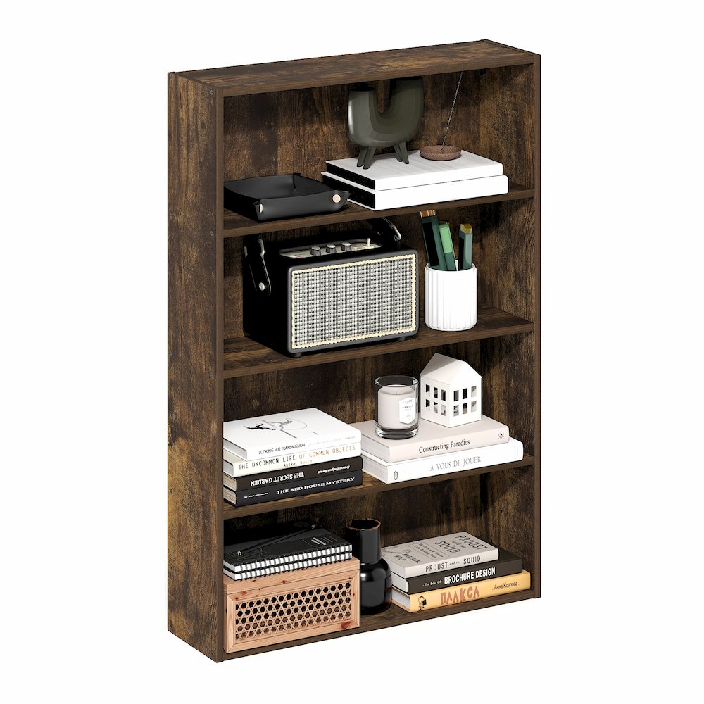 Basic 4-Tier Open Shelf Bookcase – Wide Storage Organizer (6" x 24" x 35")