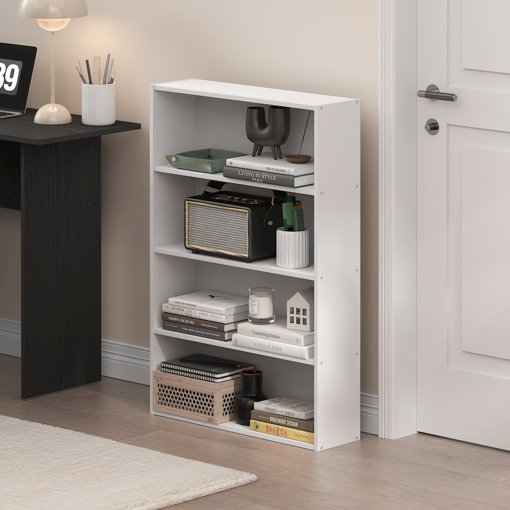 Basic 4-Tier Open Shelf Bookcase – Wide Storage Organizer (6" x 24" x 35")
