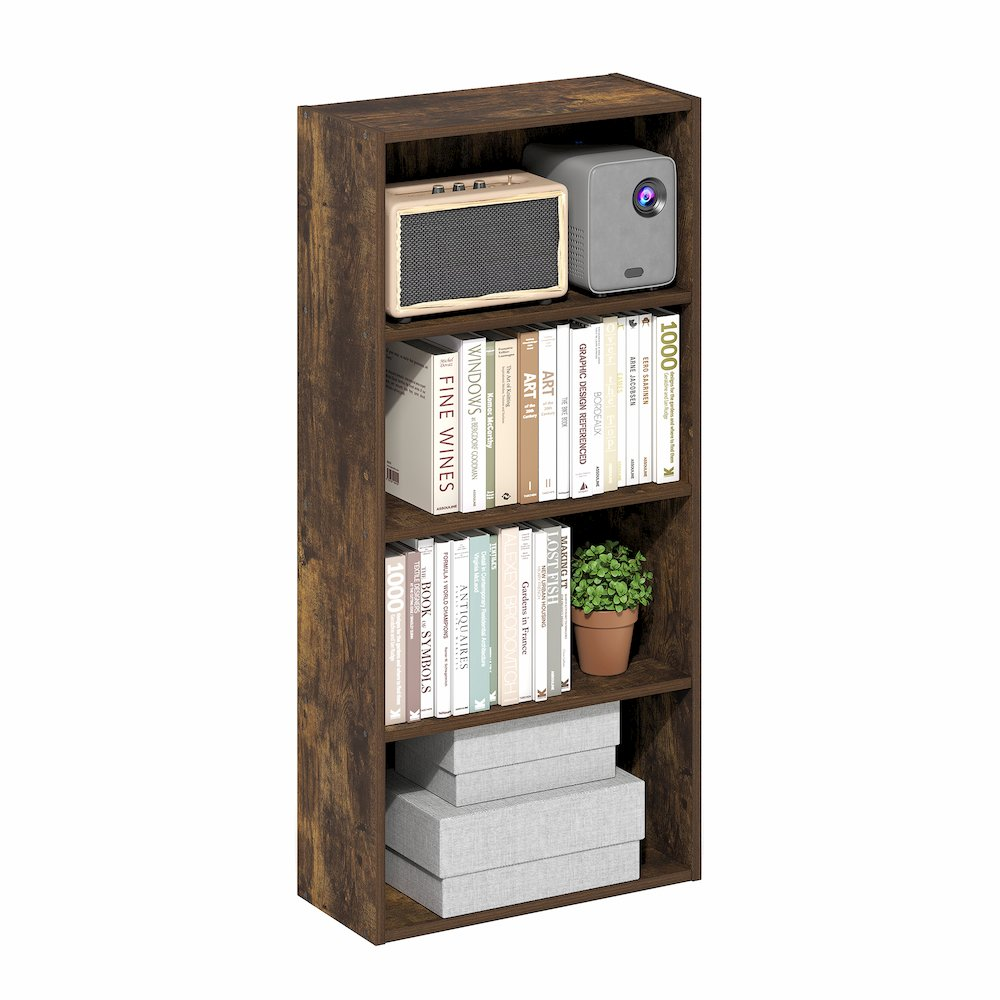 Basic 4-Tier Open Shelf Bookcase – Slim Storage Organizer (7" x 17" x 35")