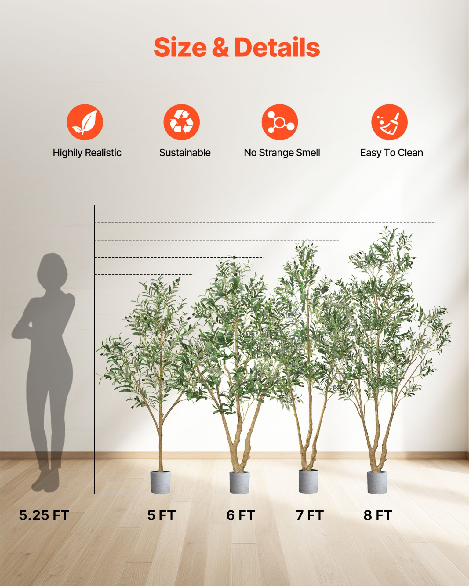 VEVOR 6FT Artificial Olive Tree with Black Pot, Tall Fake Tree with Natural Wood Trunk & Realistic Green Leaves and Fruits, Indoor Faux Plant for Home, Office, Living Room, Corner Decor