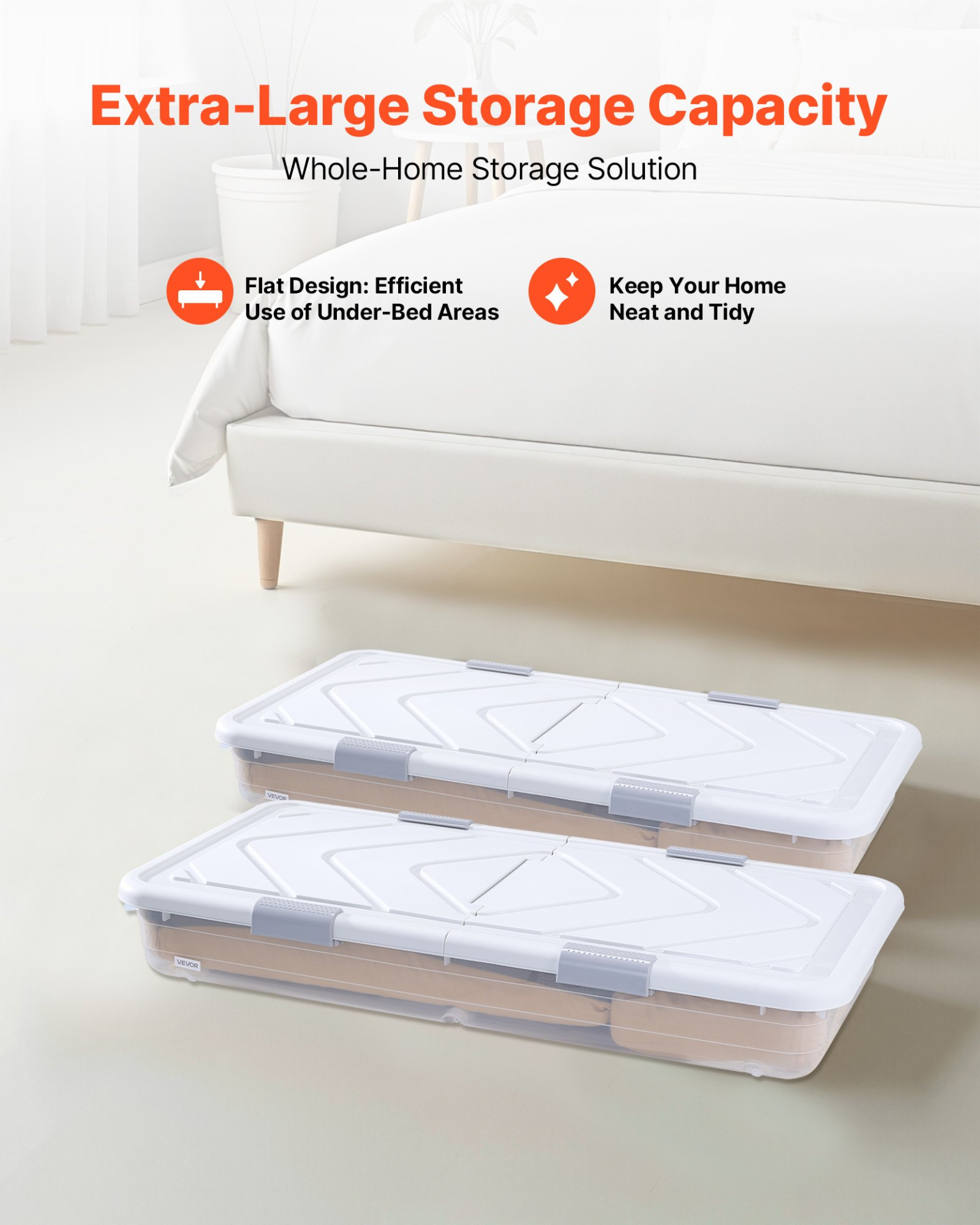 VEVOR Rolling Under Bed Storage with Wheels – 42L, 4-Pack Low-Profile Organizers