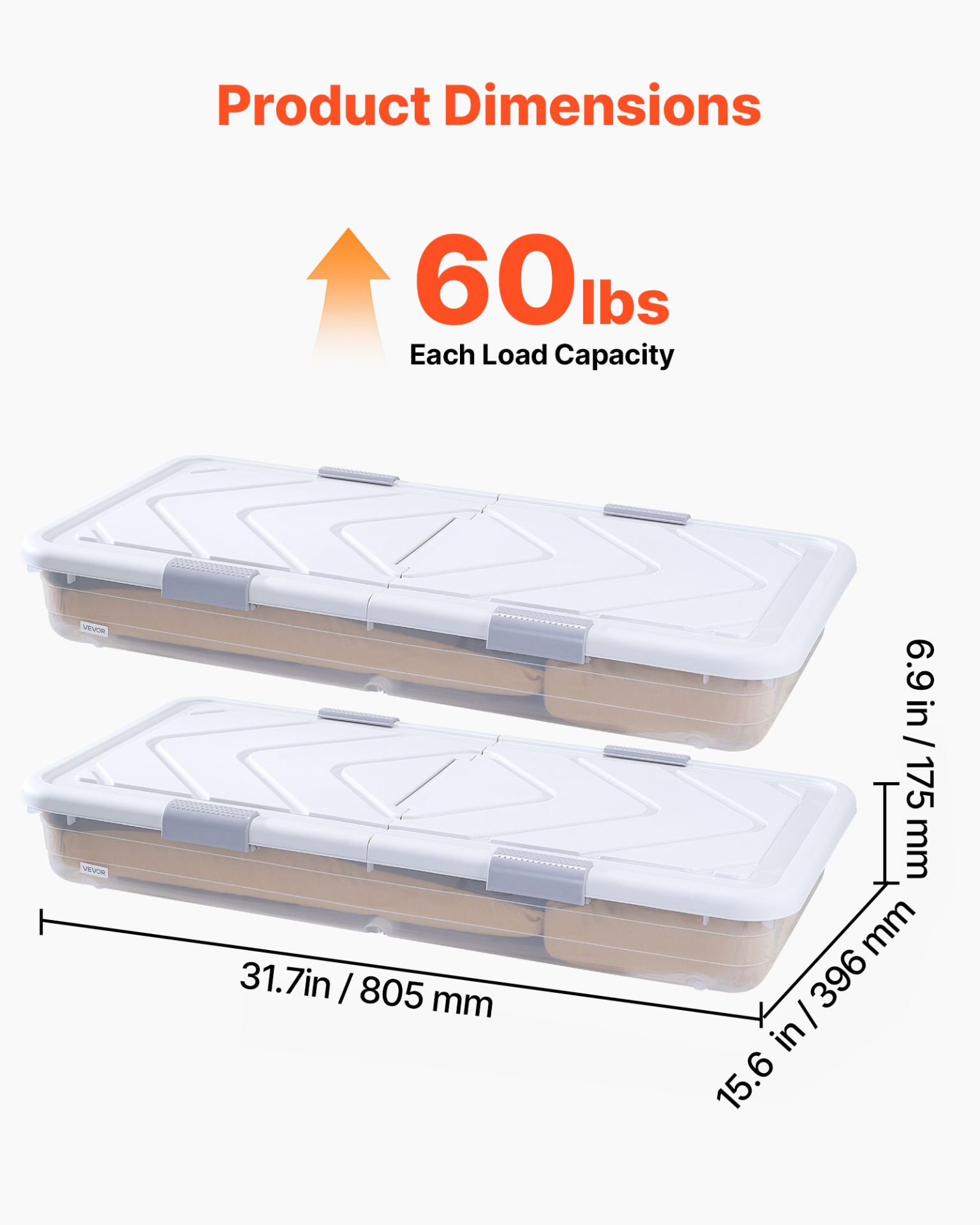 VEVOR Rolling Under Bed Storage with Wheels – 42L, 4-Pack Low-Profile Organizers