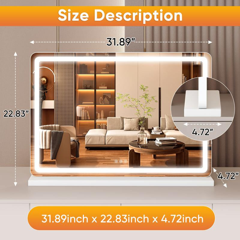 LED Makeup Mirror with 3-Mode Lighting, Touch Control, 10x Magnification, Detachable Base