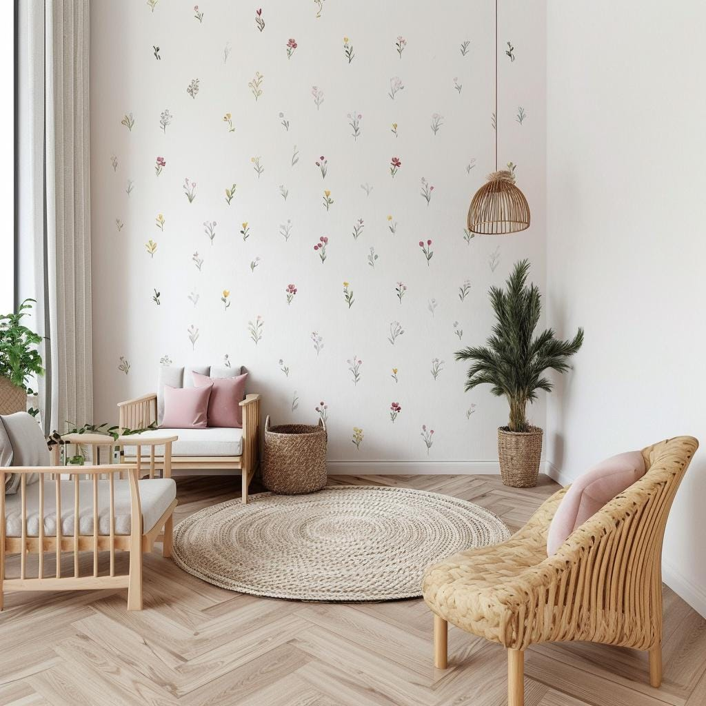 Watercolor Floral Wall Decals – Pastel Wildflower Peel & Stick Stickers for Nursery & Kids’ Room