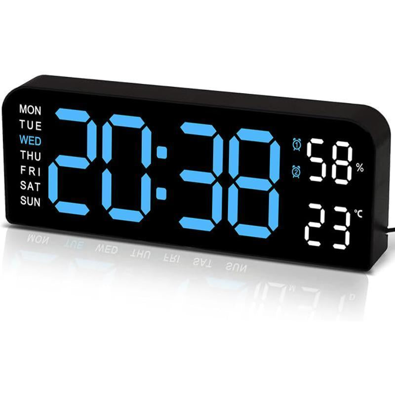 USB & Battery Digital Wall Clock – Large LED Display with Temperature, Date & Week, Multifunctional Alarm for Home