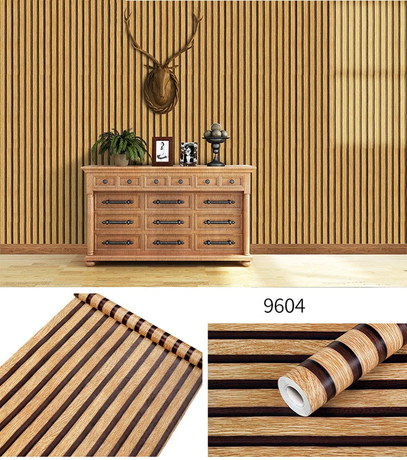 45CM PVC Wood Striped Self-Adhesive Waterproof Wallpaper Sticker
