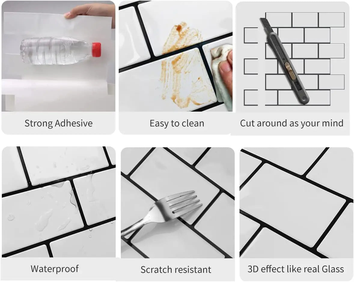 Heat-Resistant 3D Subway Brick Peel and Stick Kitchen Backsplash Tile Stickers