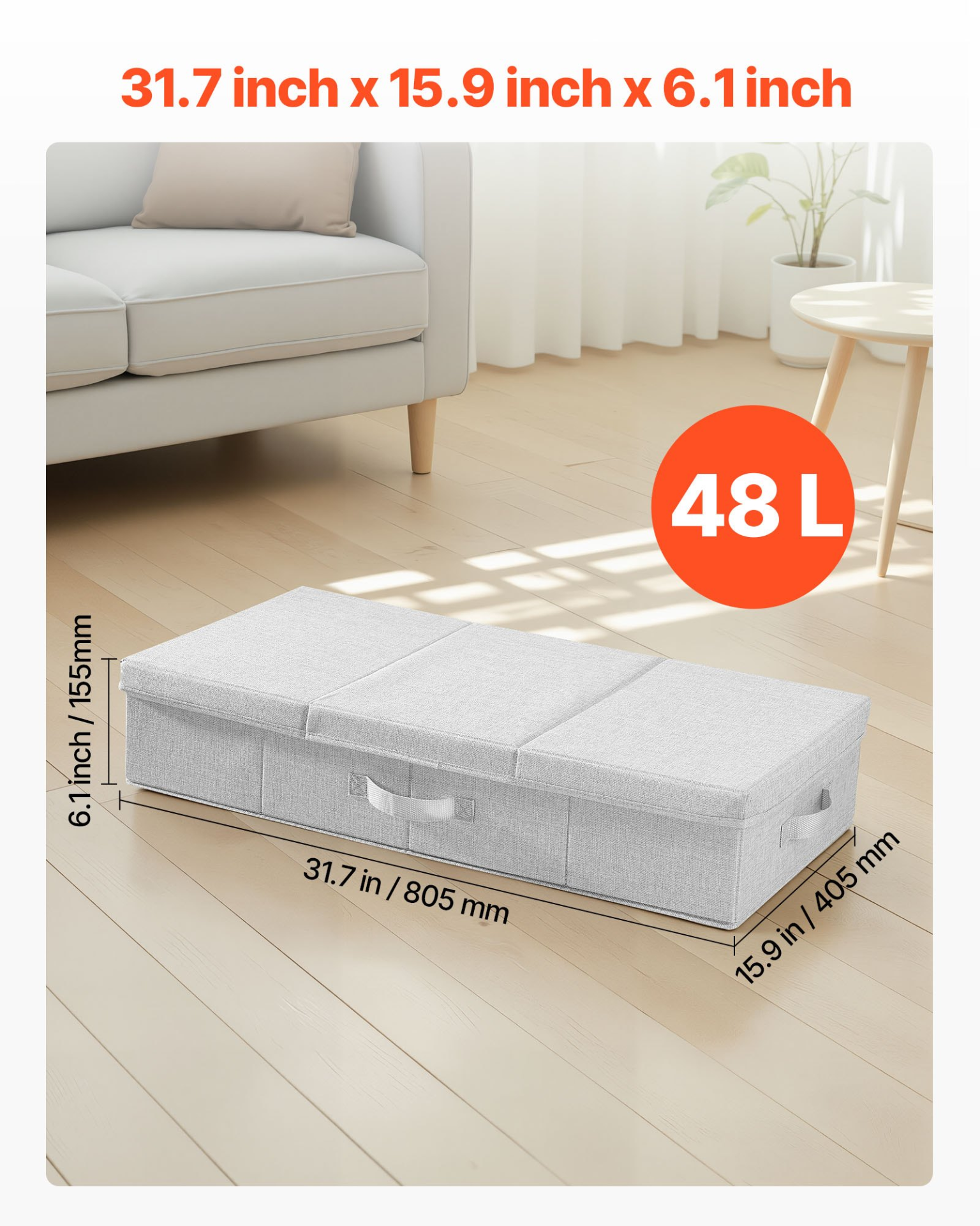 VEVOR Low-Profile Under Bed Storage Containers with Lids – 48L, 2-Pack