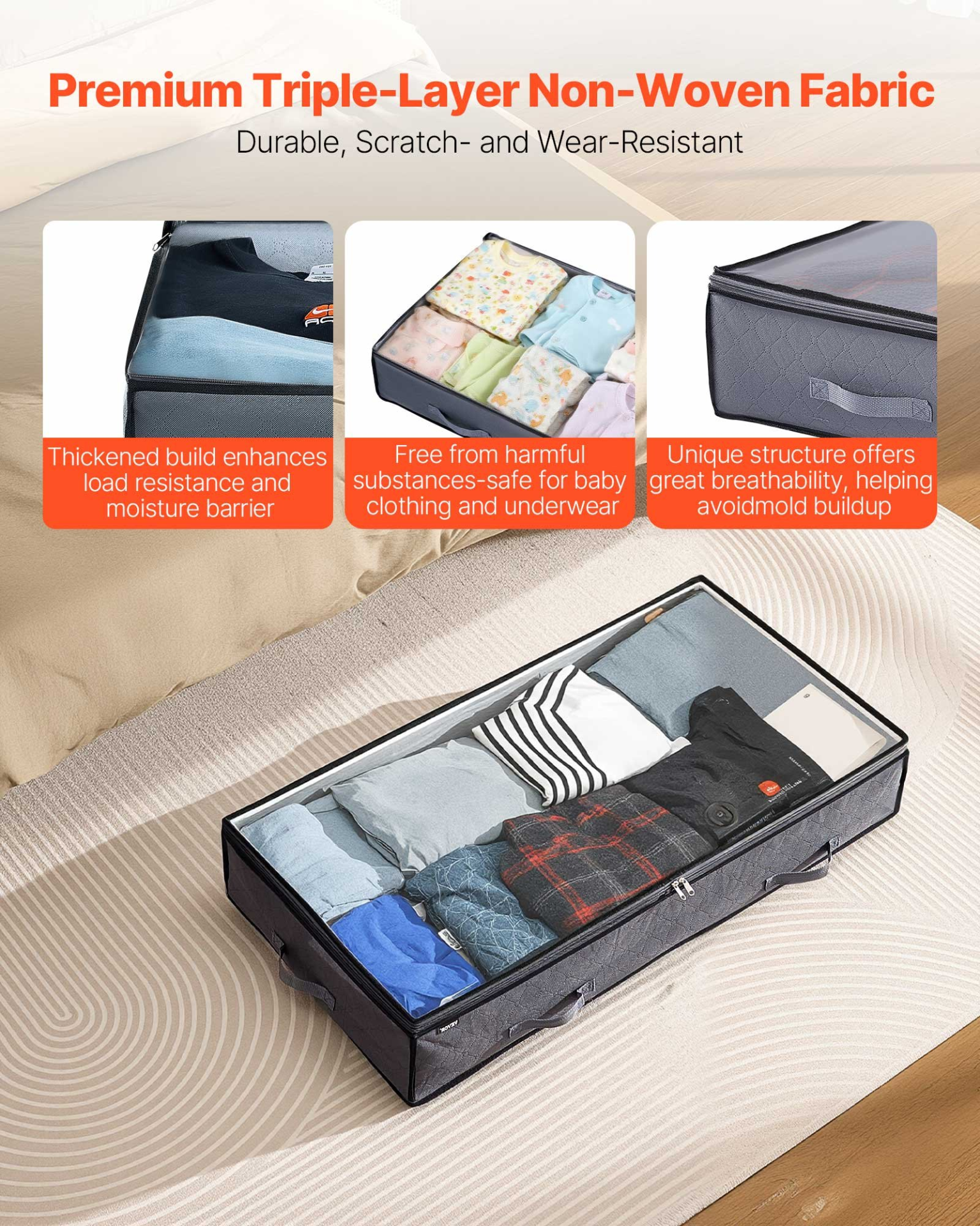 VEVOR Large Under Bed Storage Containers with Clear Lids – 4 Pack, 90L Capacity