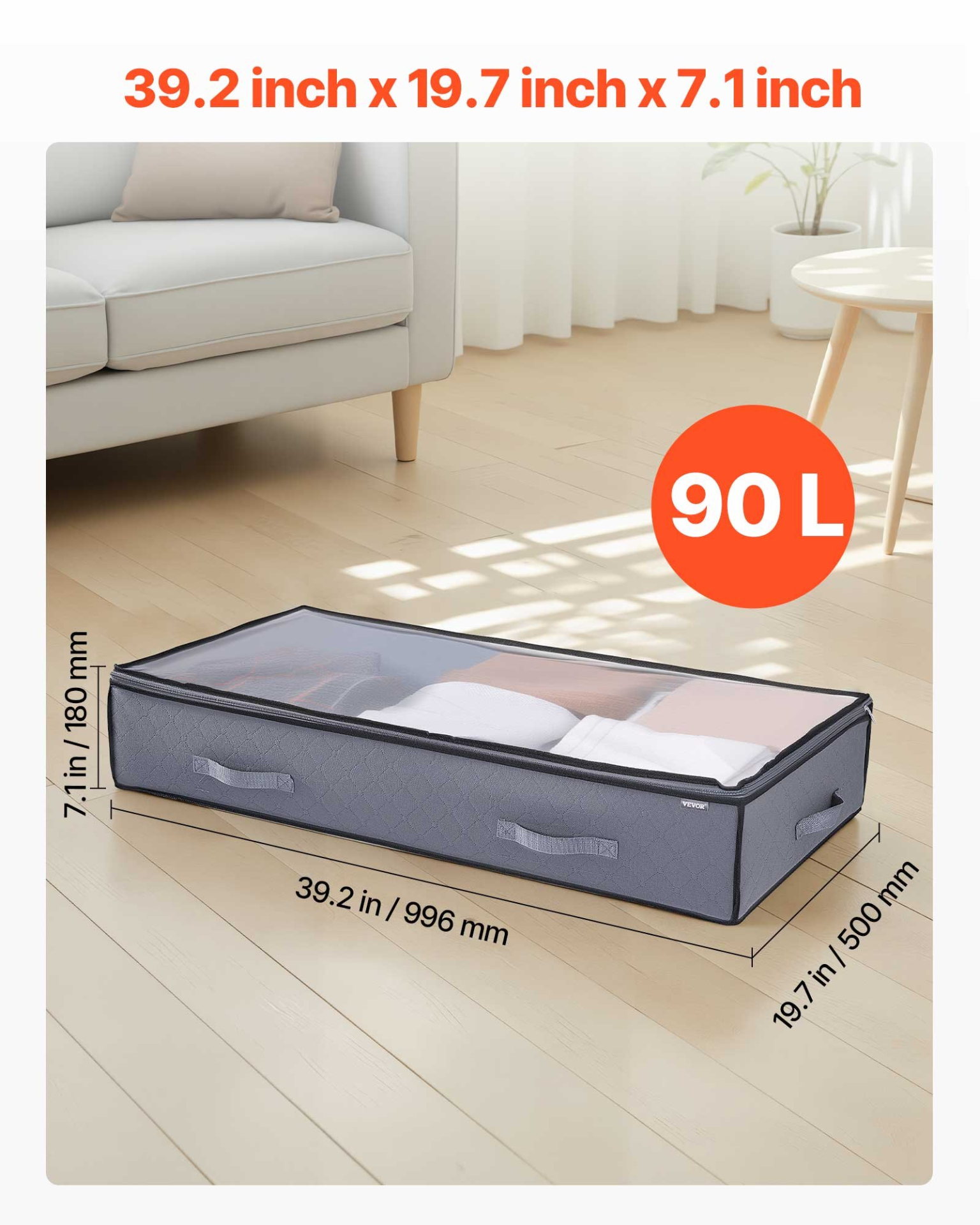 VEVOR Large Under Bed Storage Containers with Clear Lids – 4 Pack, 90L Capacity