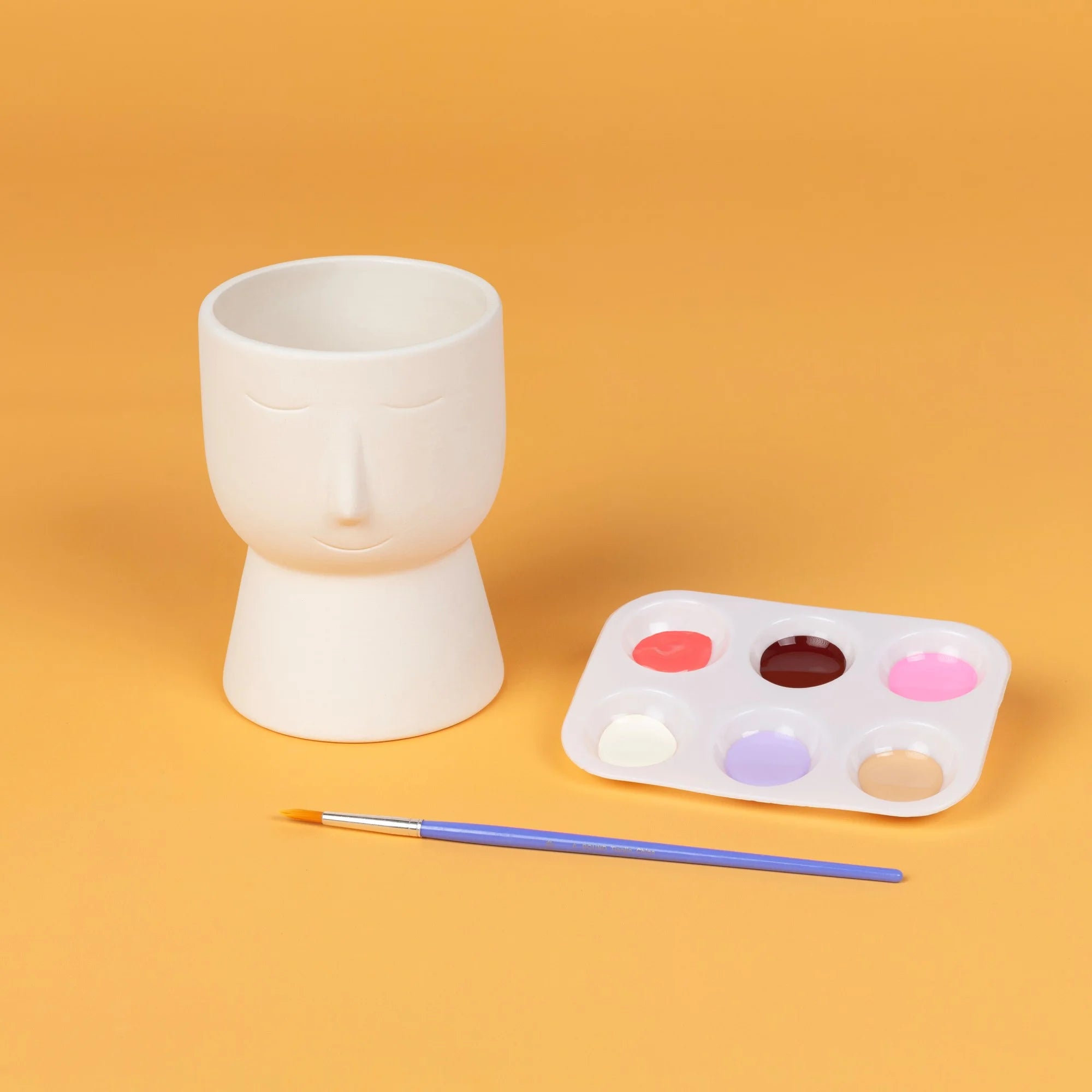 Paintable White Ceramic Face Planter – 3.86” x 4.92” for Succulents, Cactus, and Small Indoor Plants