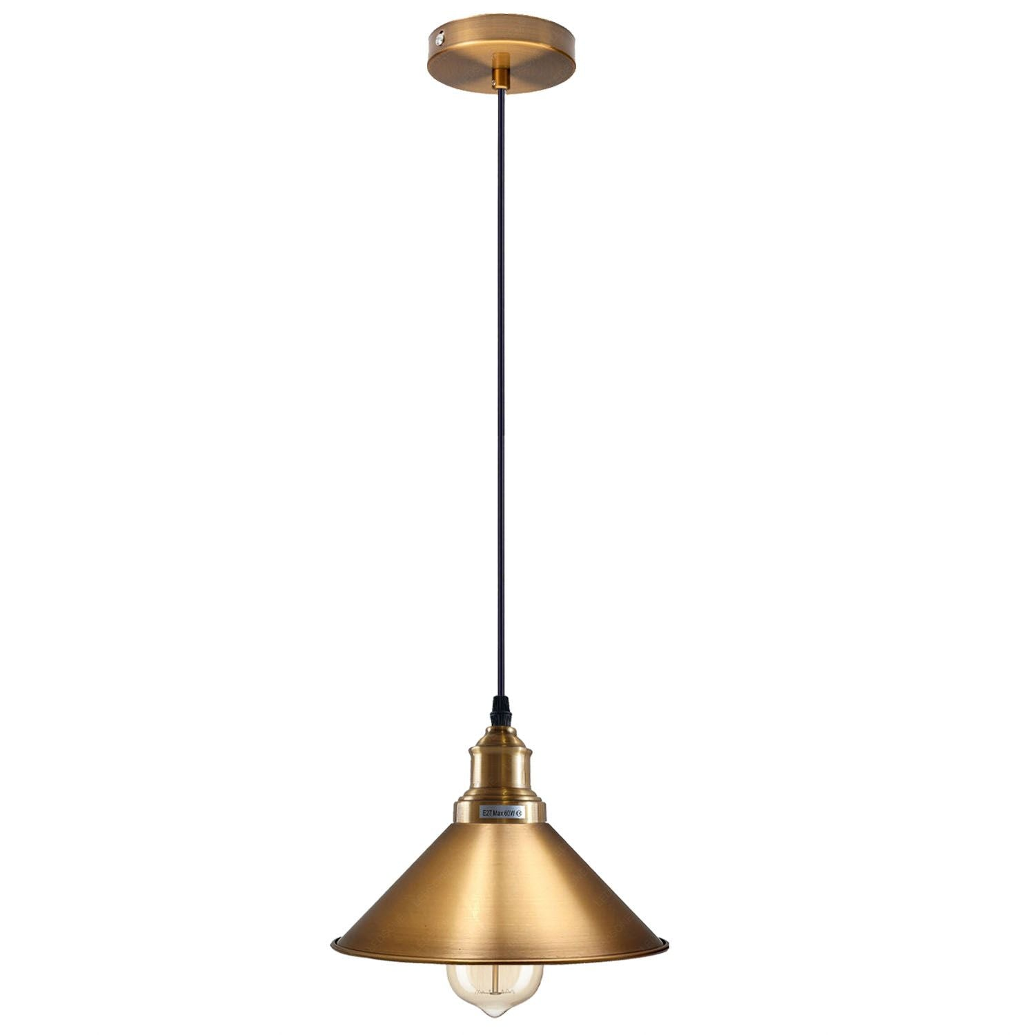 Yellow Brass Industrial Vintage Cone Pendant Ceiling Lamp – E27 UK Holder