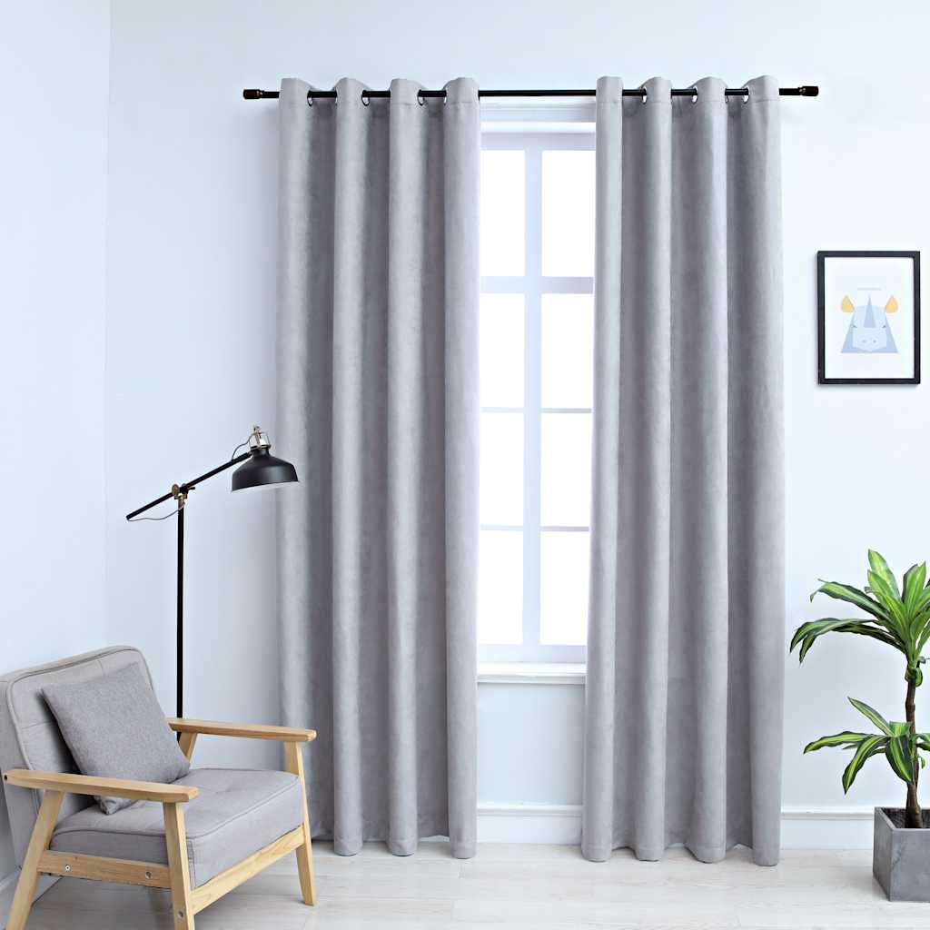 vidaXL Blackout Curtains with Metal Rings 2 pcs Grey 55.1x68.9"