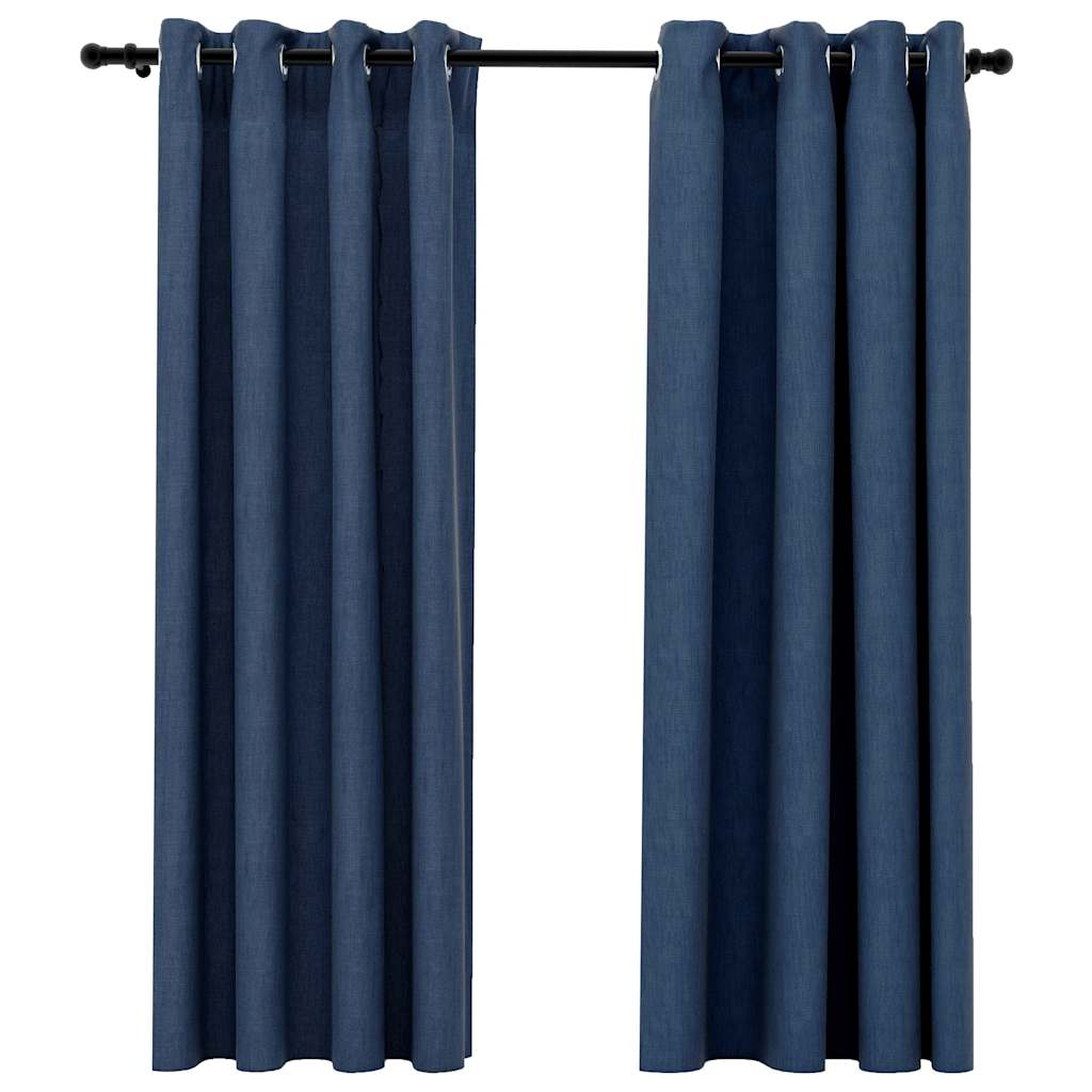 vidaXL Linen-Look Blackout Curtains with Grommets 2 pcs Blue 140x68.9 "