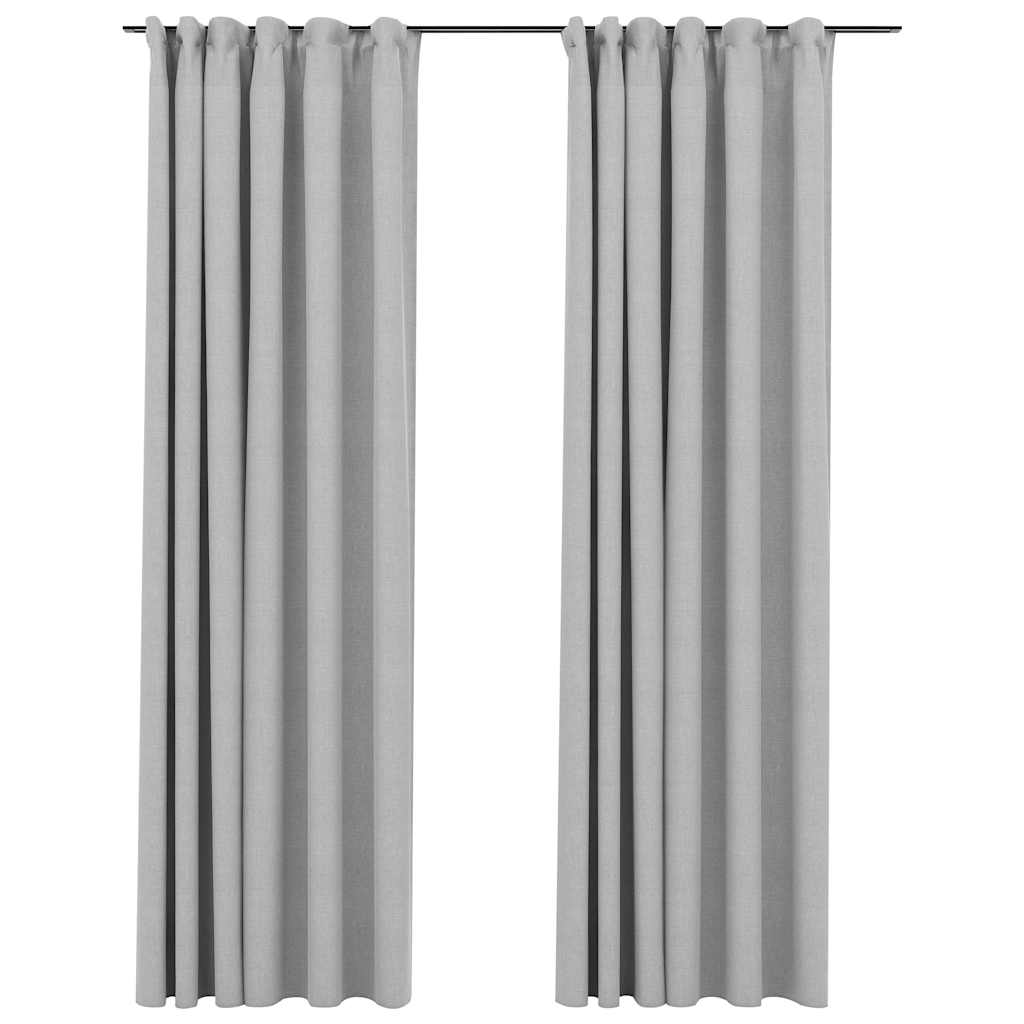 vidaXL Linen-Look Blackout Curtains with Hooks 2 pcs Grey 55.1x88.6"