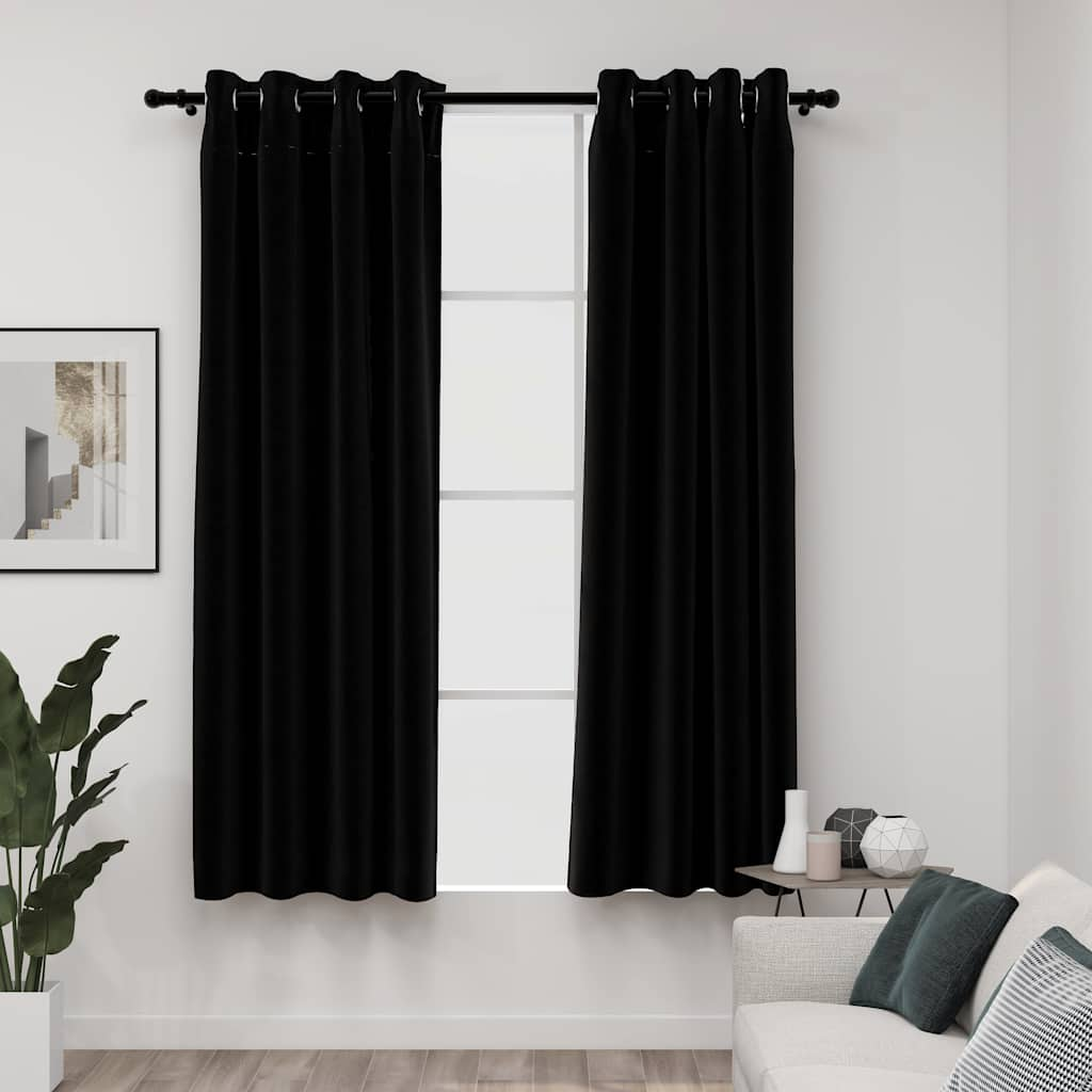 vidaXL Linen-Look Blackout Curtains with Grommets 2pcs Black 140x68.9 "