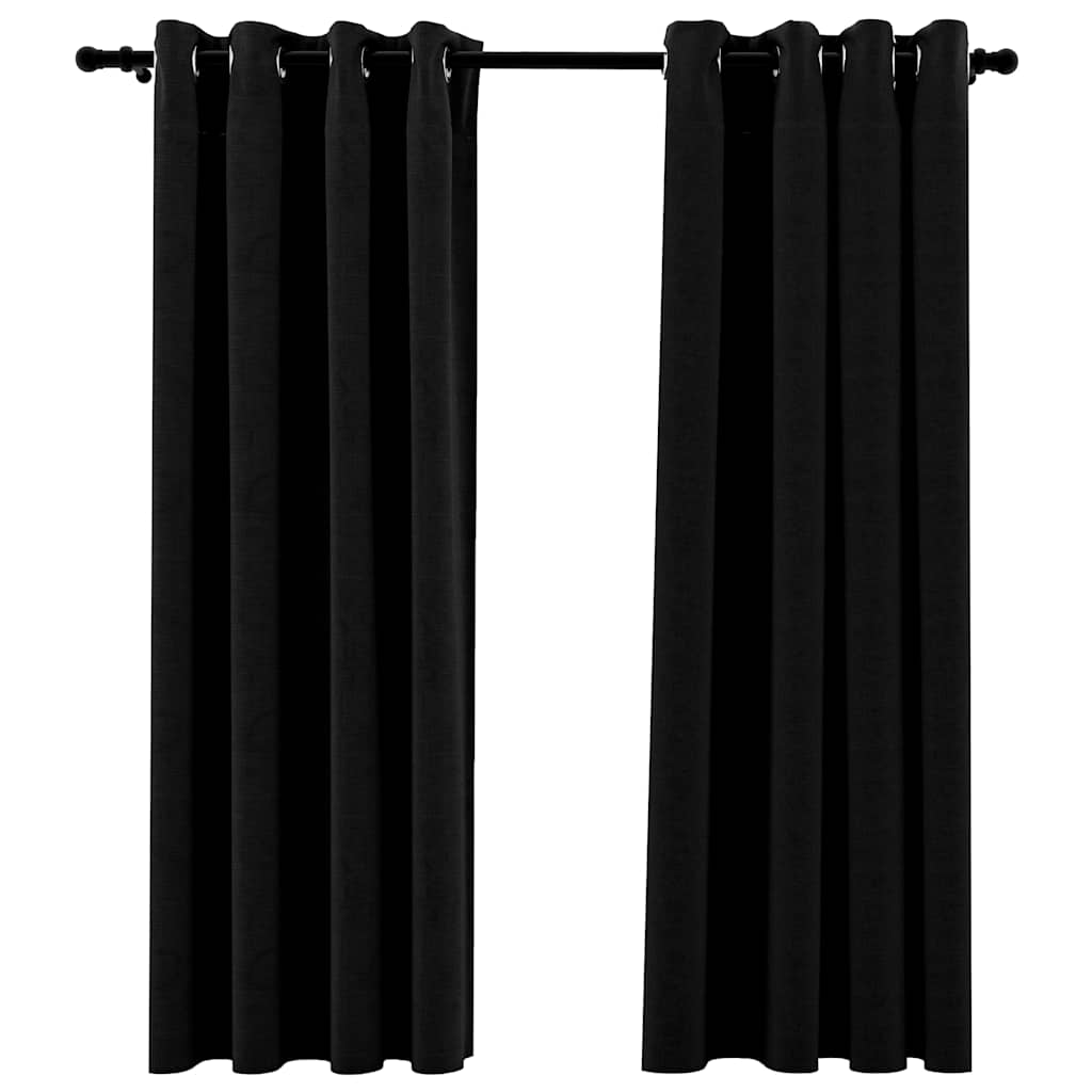 vidaXL Linen-Look Blackout Curtains with Grommets 2pcs Black 140x68.9 "