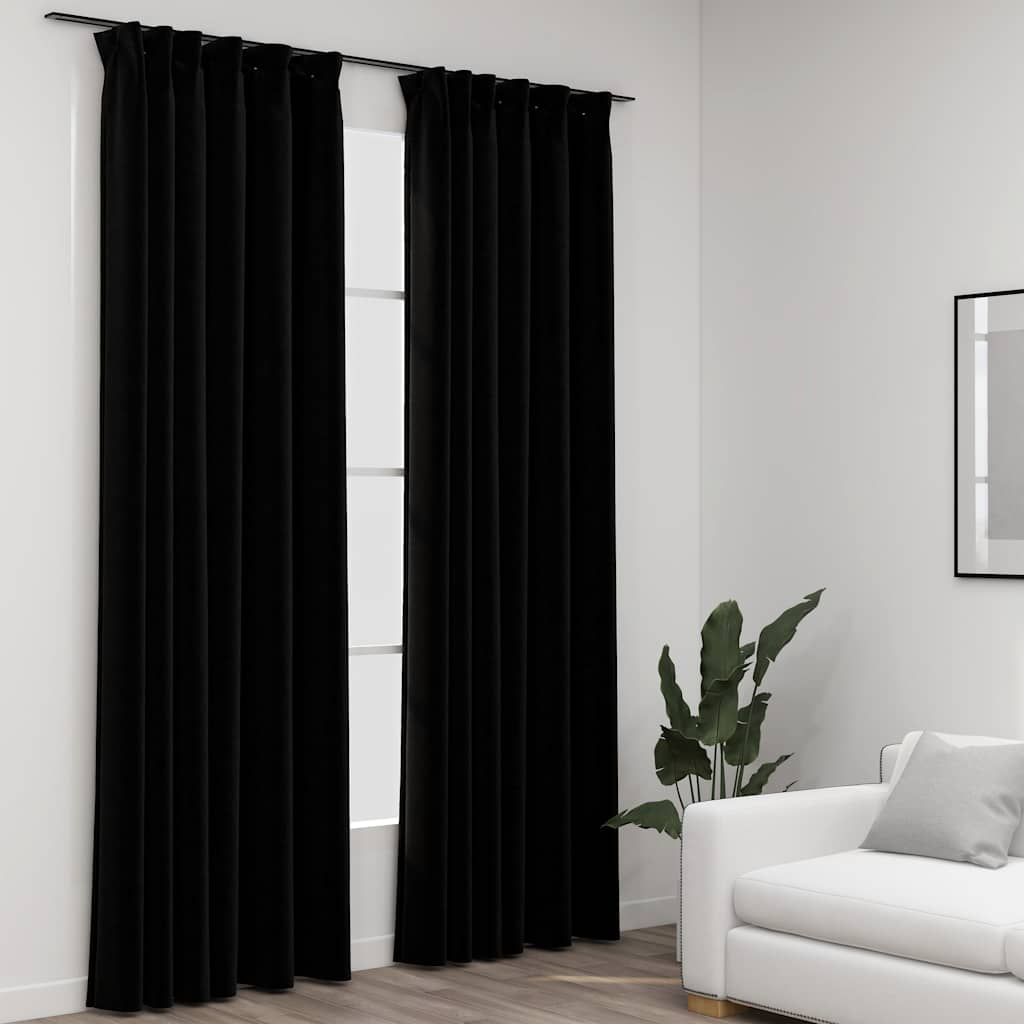 vidaXL Linen-Look Blackout Curtains with Hooks 2 pcs Black 55.1x96.5"
