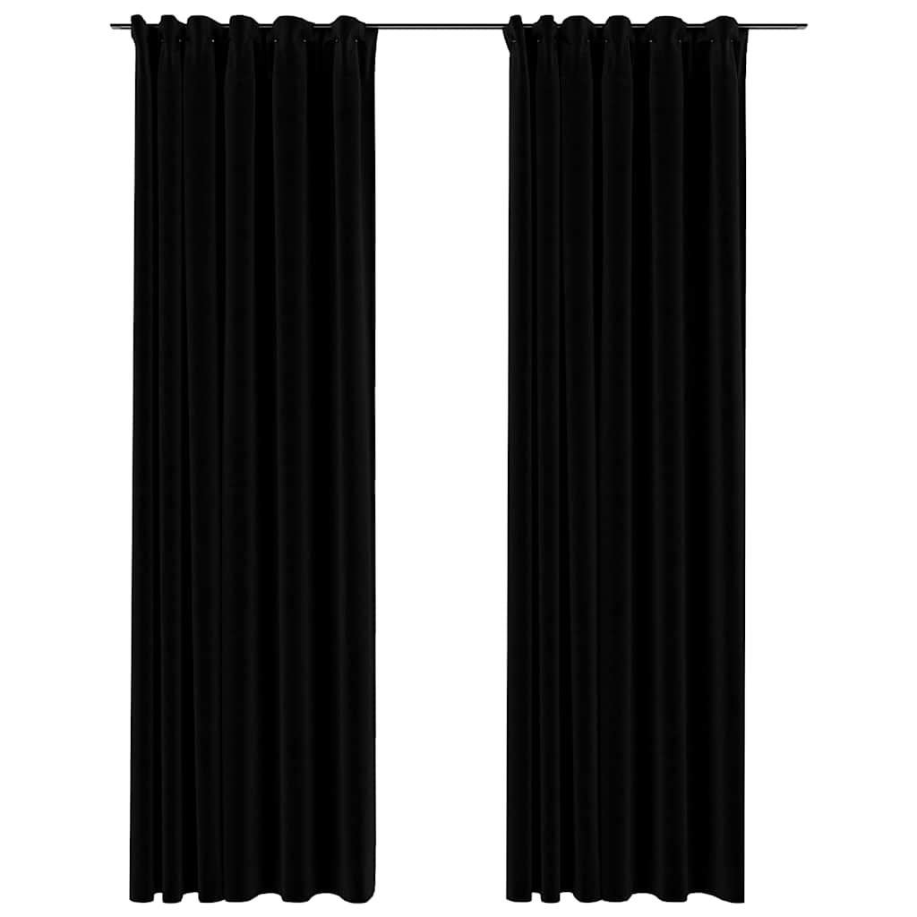 vidaXL Linen-Look Blackout Curtains with Hooks 2 pcs Black 55.1x96.5"