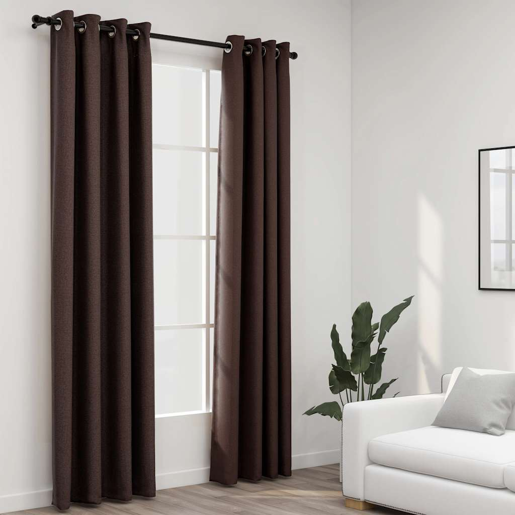 vidaXL Linen-Look Blackout Curtains with Grommets 2pcs Taupe 140x88.6 "