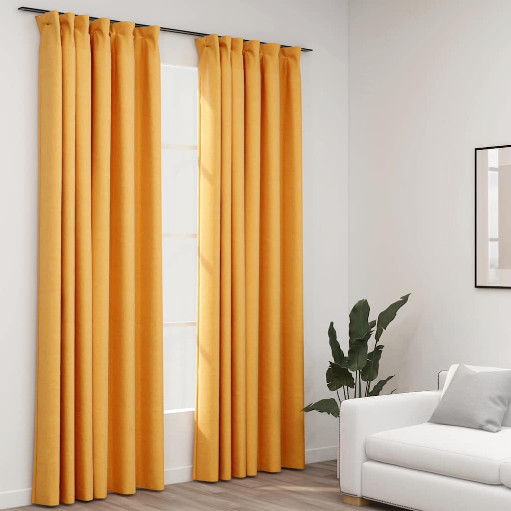 vidaXL Linen-Look Blackout Curtains with Hooks 2 pcs Yellow 55.1x88.6"