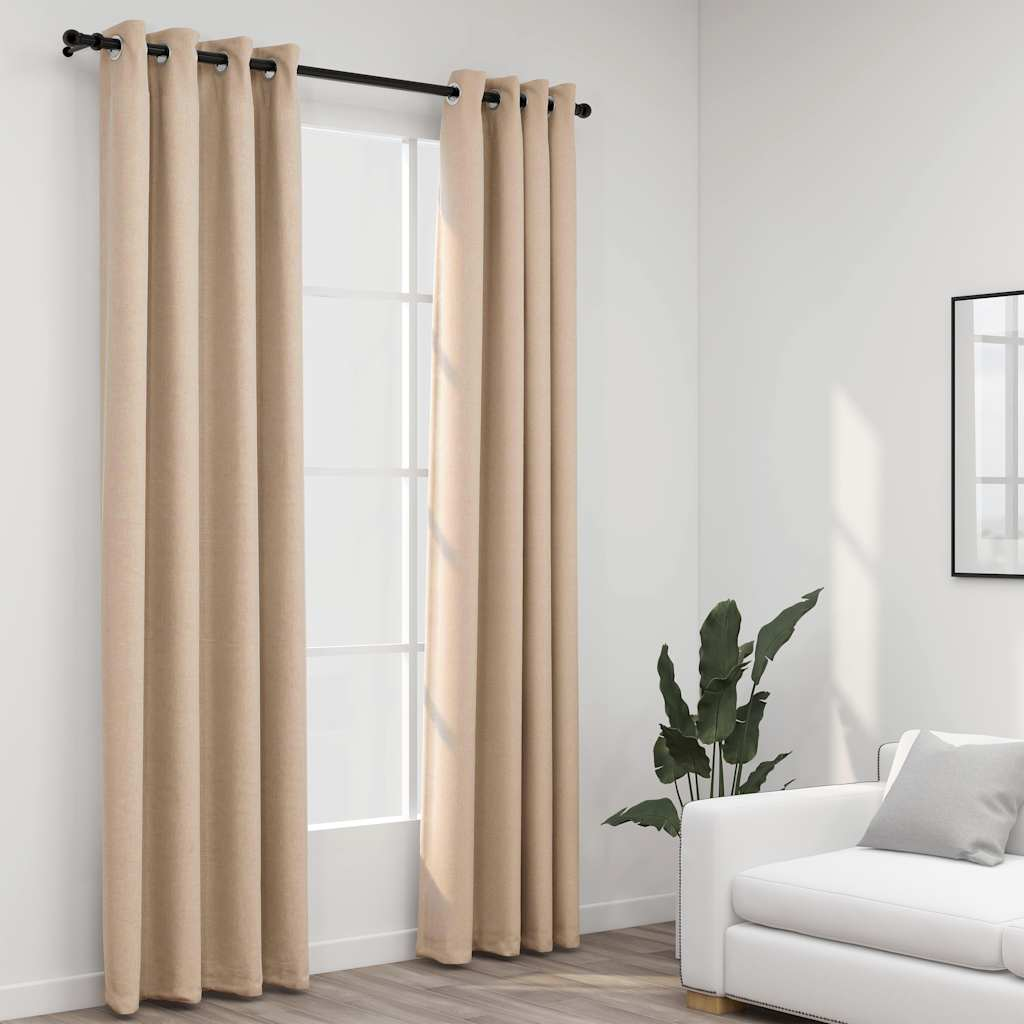 vidaXL Linen-Look Blackout Curtains with Grommets 2pcs Beige 140x88.6 "