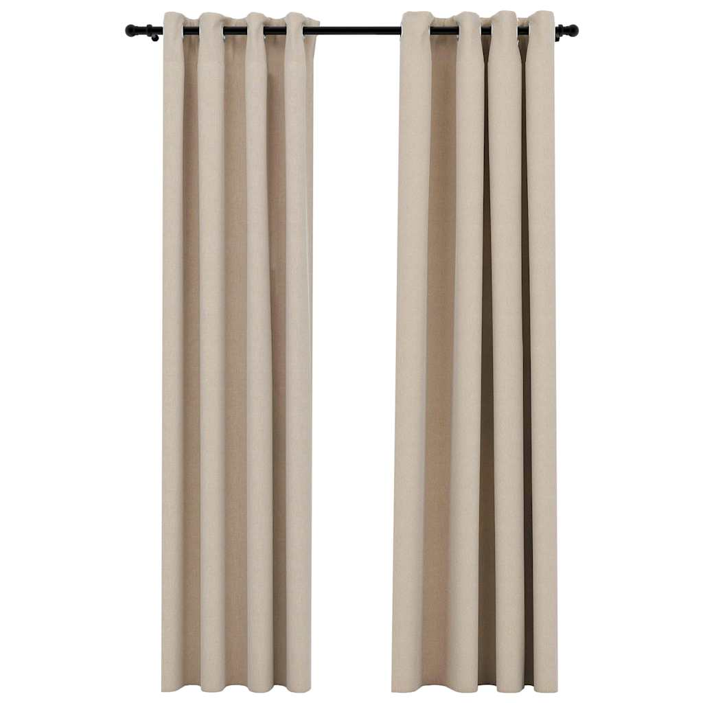 vidaXL Linen-Look Blackout Curtains with Grommets 2pcs Beige 140x88.6 "