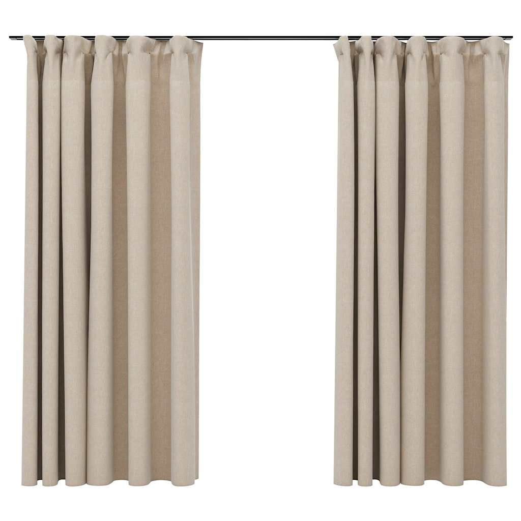 vidaXL Linen-Look Blackout Curtains with Hooks 2 pcs Beige 55.1x68.9"