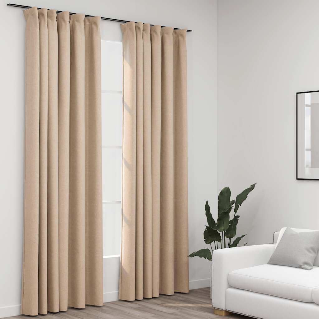vidaXL Linen-Look Blackout Curtains with Hooks 2 pcs Beige 55.1x88.6"