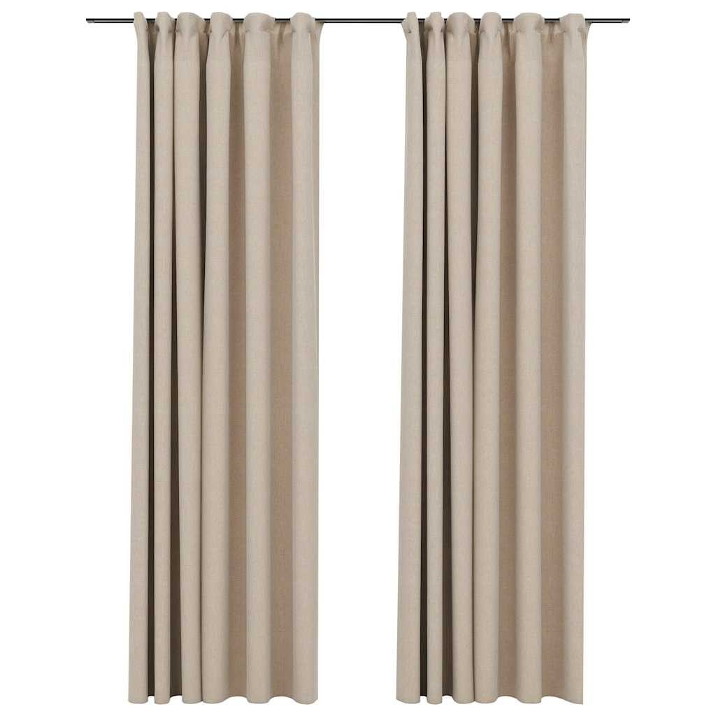 vidaXL Linen-Look Blackout Curtains with Hooks 2 pcs Beige 55.1x88.6"