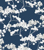 Cyprus Blossom Navy Blue and Grey Floral Vinyl Peel and Stick Wallpaper Roll