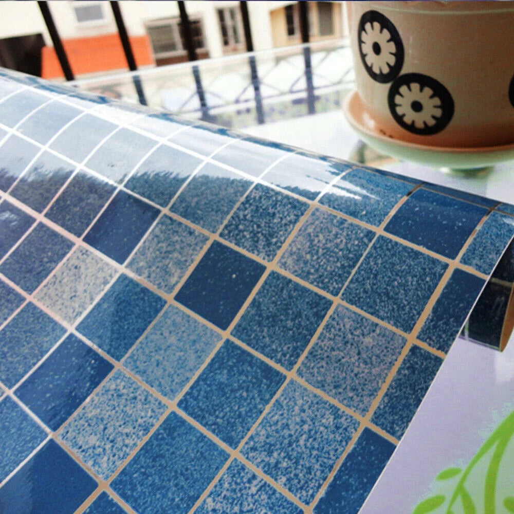 Blue Mosaic Tile Peel and Stick Bathroom Wallpaper for Kitchen Countertops